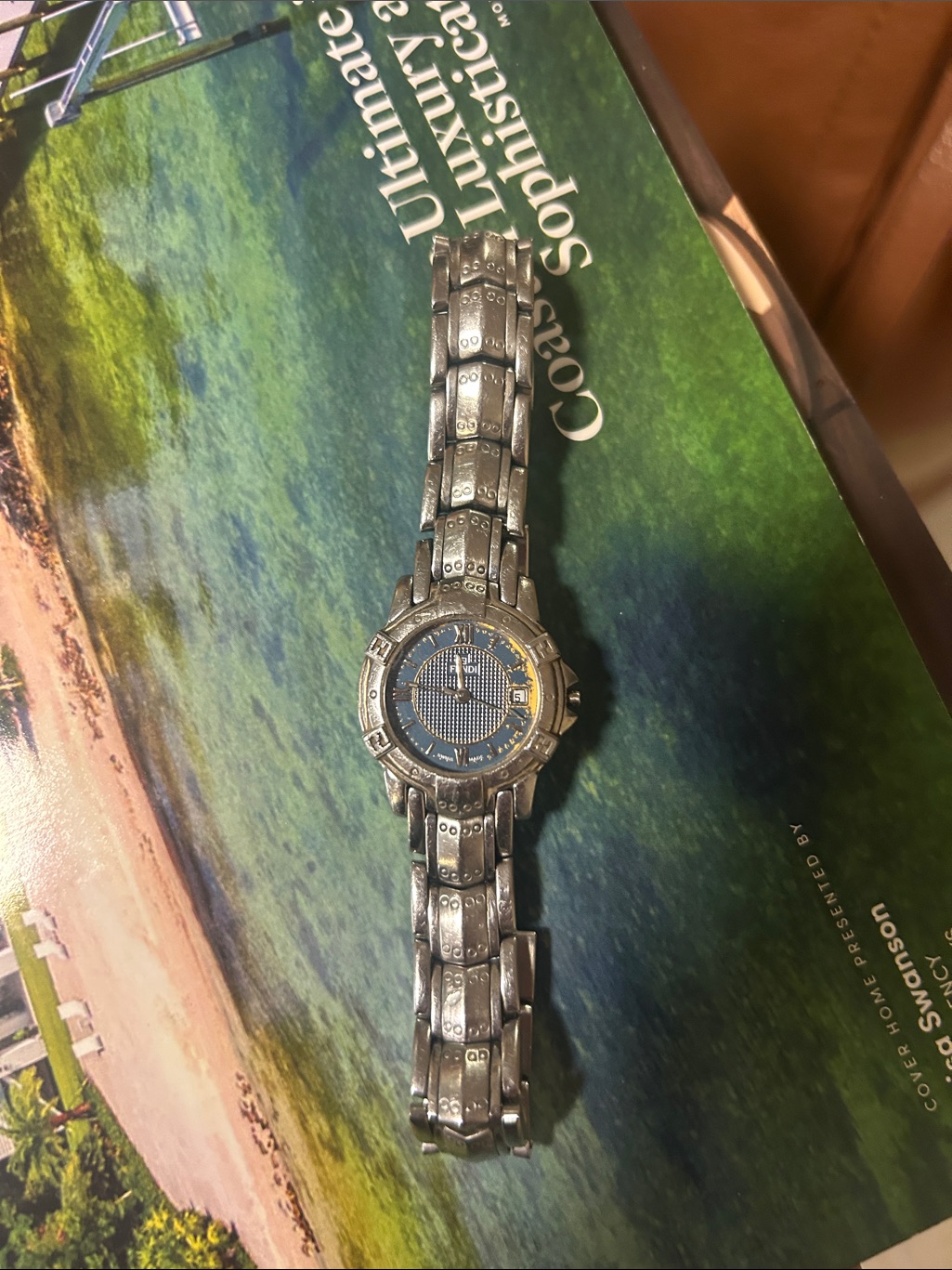 Fendi Silver Bracelet Watch With Blue Dial